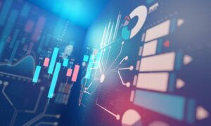 Modern blue graph chart of trading stock market business investment background, 3d rendering - Image